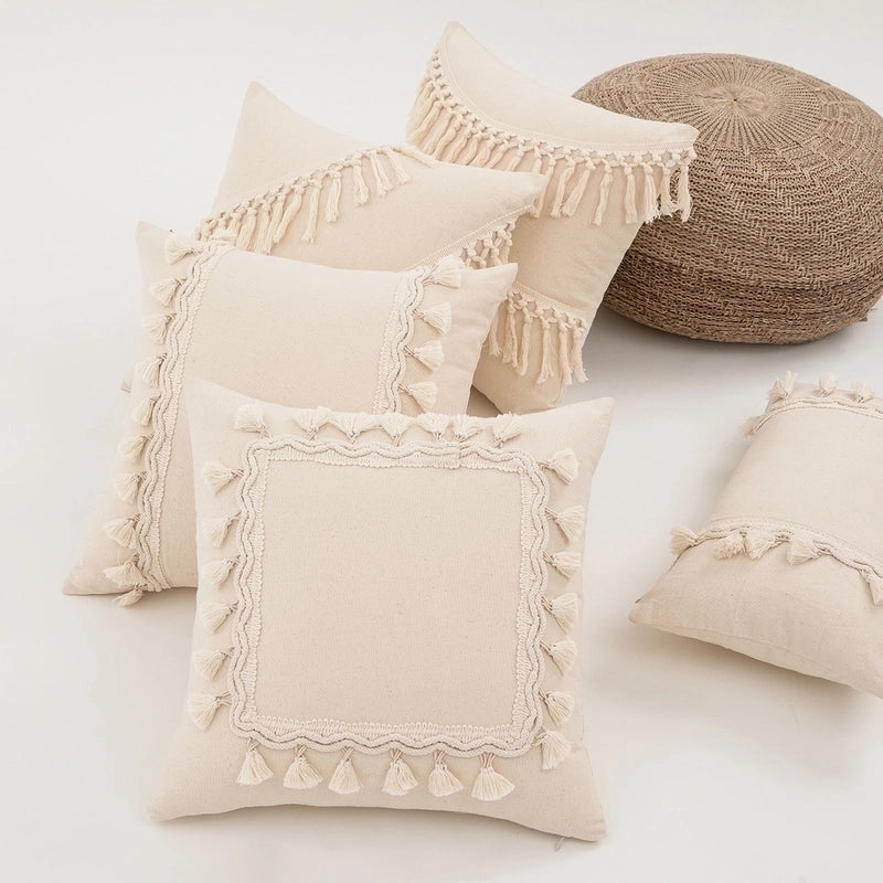 Fashion Tassel Solid Color Cotton Pillow Cases