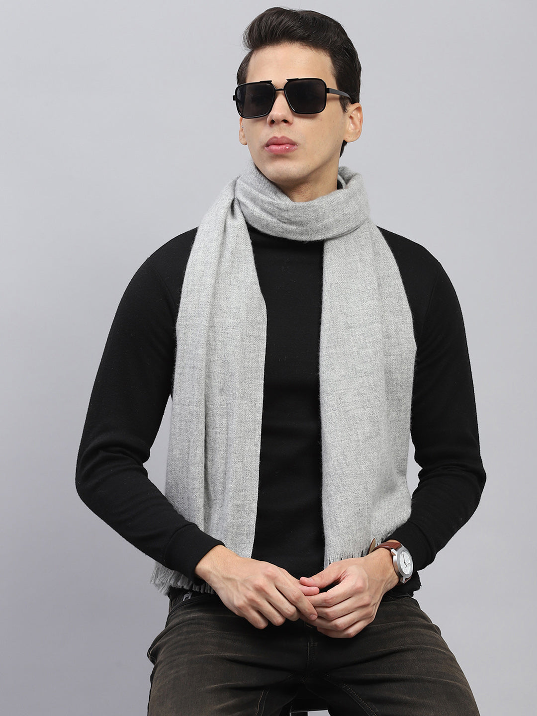 Men Grey Solid Muffler