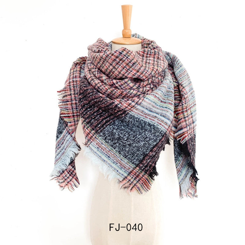 Autumn And Winter New Ring Yarn Thickened Double-sided Lattice Prick Scarf Scarf Women's Scarf Shawl Manufacturers