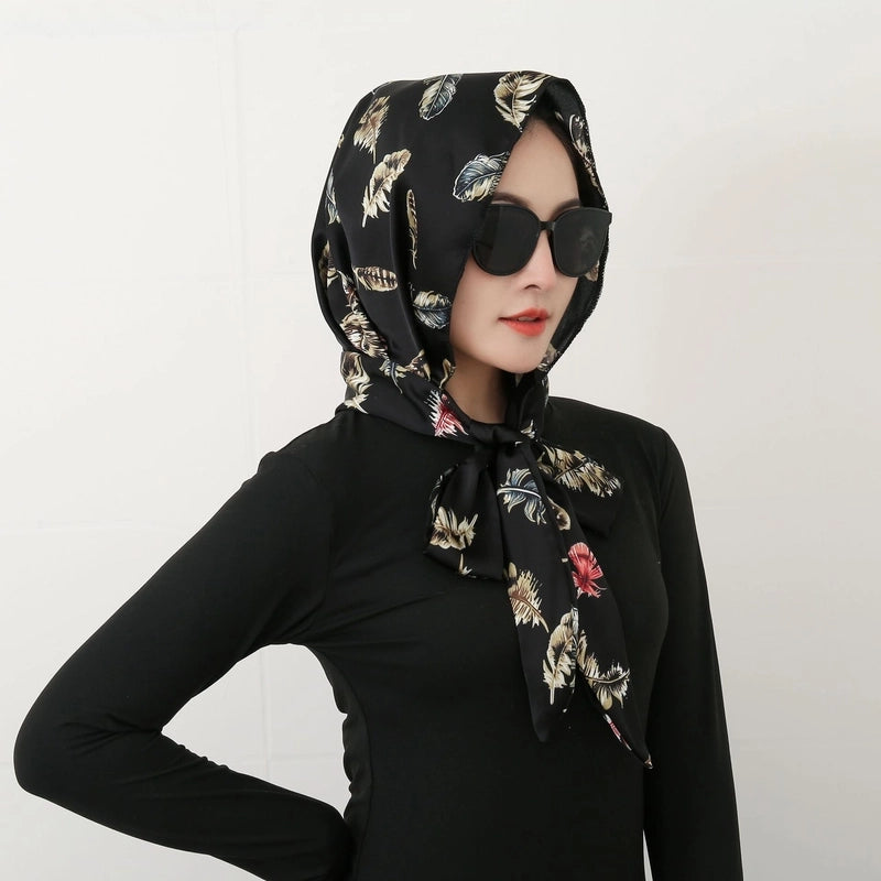 Women's Elegant Retro Flower Satin Printing Silk Scarf