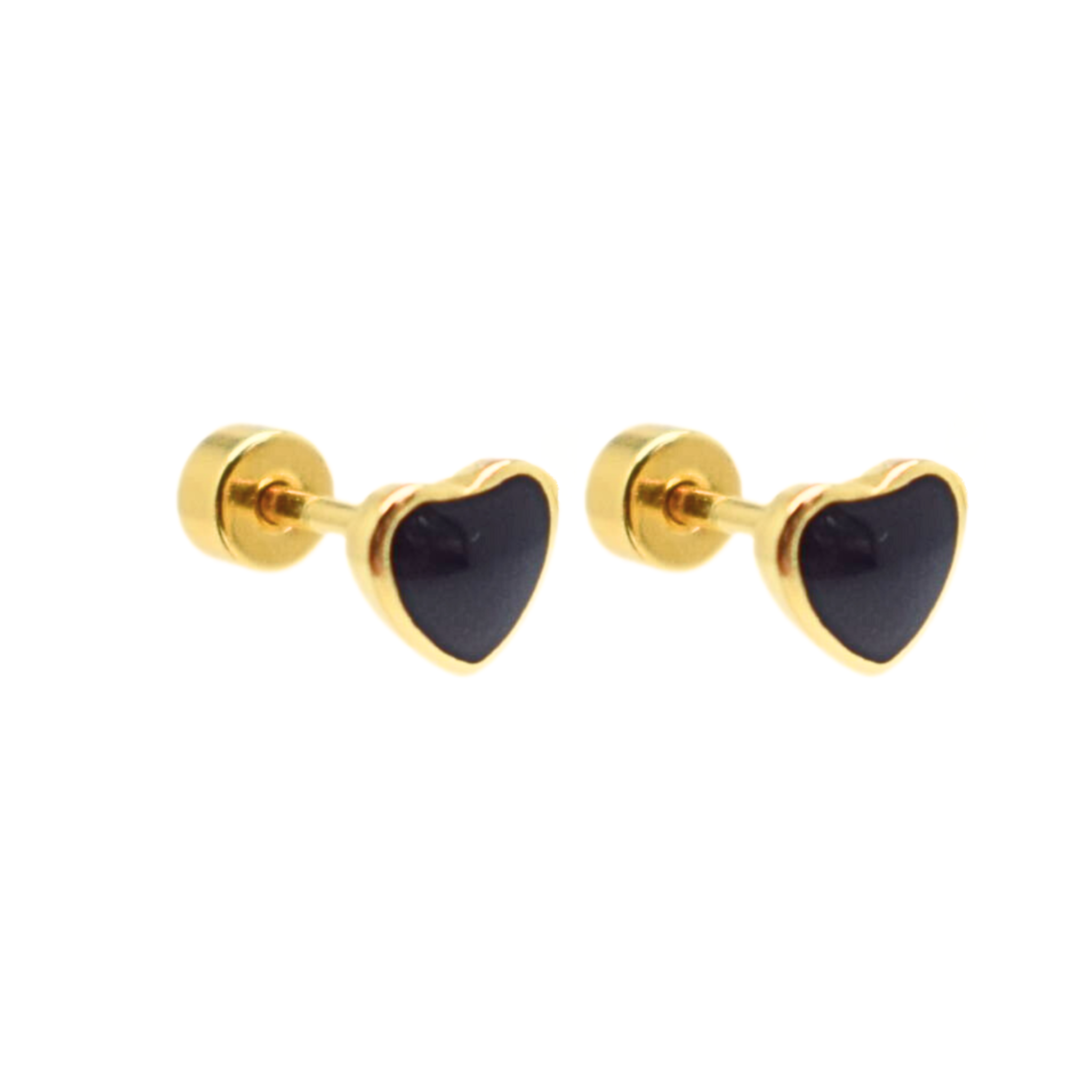 Framed black heart studs - Gold