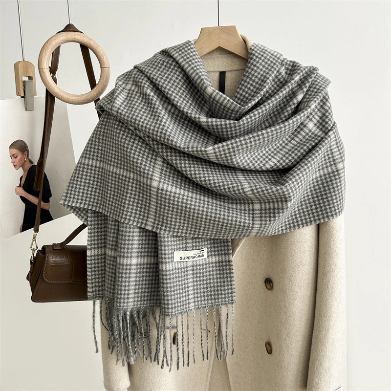 Women's Elegant Retro Plaid Imitation Cashmere Scarf