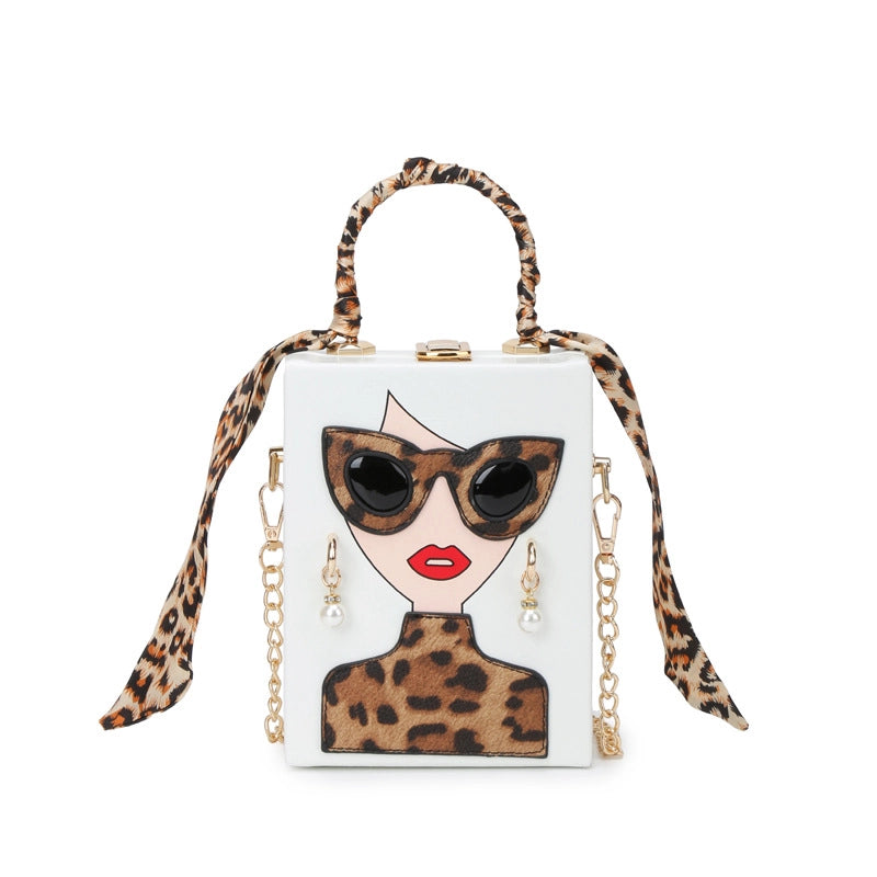 Women's Pu Leather Human Leopard Streetwear Square Lock Clasp Shoulder Bag