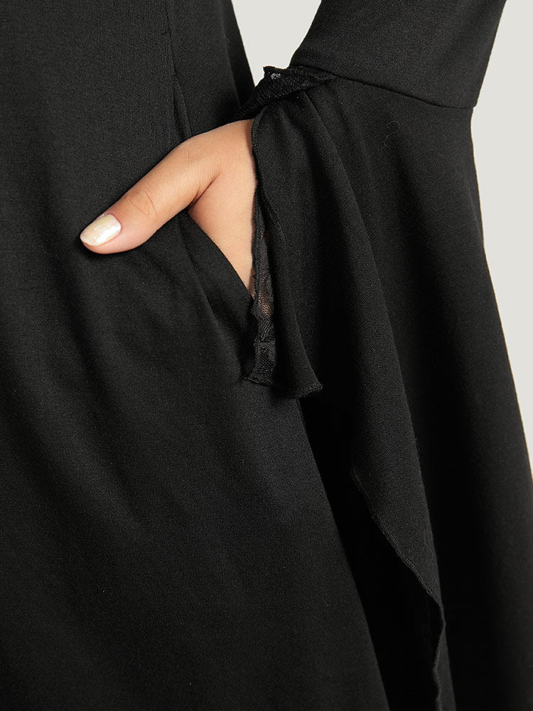 Halloween Crochet Lace Round Neck Bell Sleeve Dress