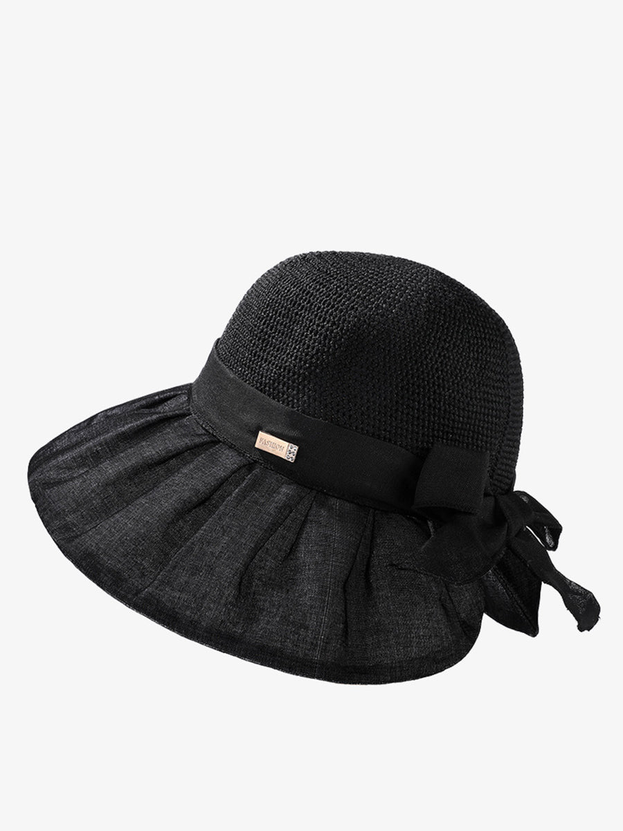 Women Casual Linen Straw Bowknot Sunproof Hat