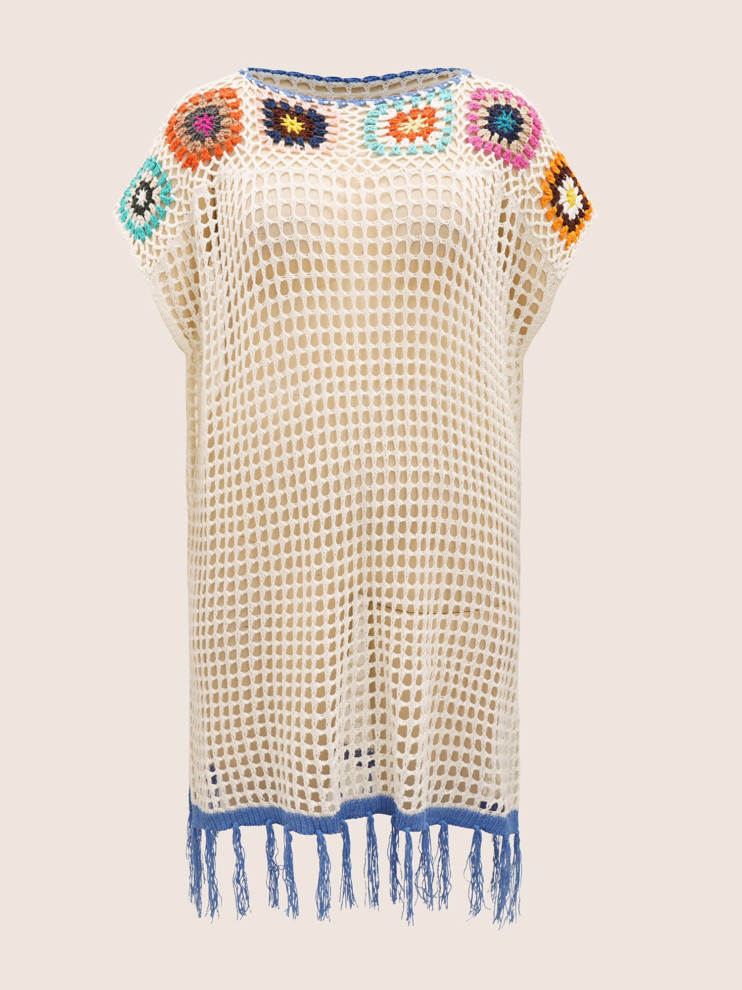 Contrast Crochet Cut Out Slit Hem Swim Cover Up