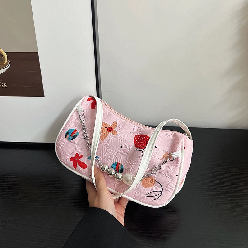 Shoulder Bag Women's Summer Crossbody Bag Underarm Bag New Bag Printed Pleated Small Straddle Bag