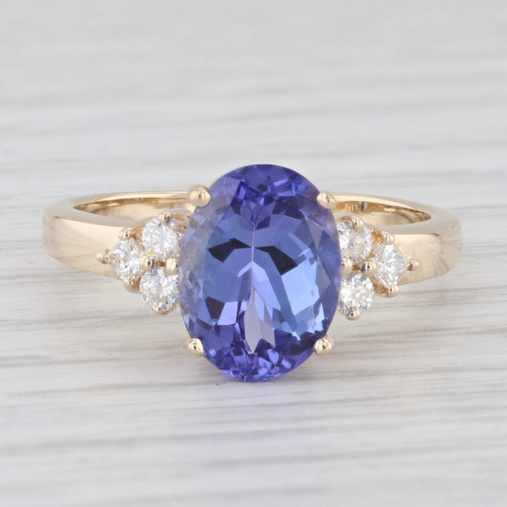 3.18ctw Tanzanite Oval Diamond 14k Yellow Gold Size 7 Ring