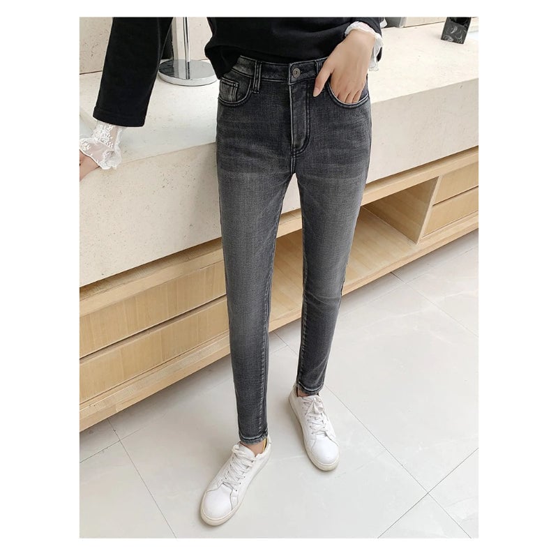 Thick Velvet High Waist Skinny Jeans For Women