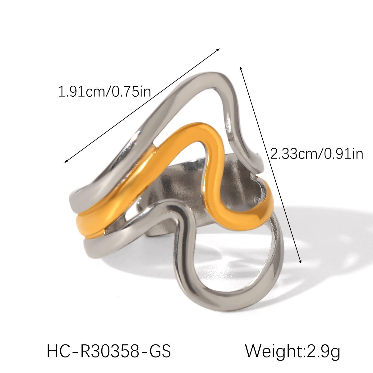 Ins Style Exaggerated Stainless Steel 18K Gold-Plated Ring Female Titanium Steel Ring Hand Jewelry