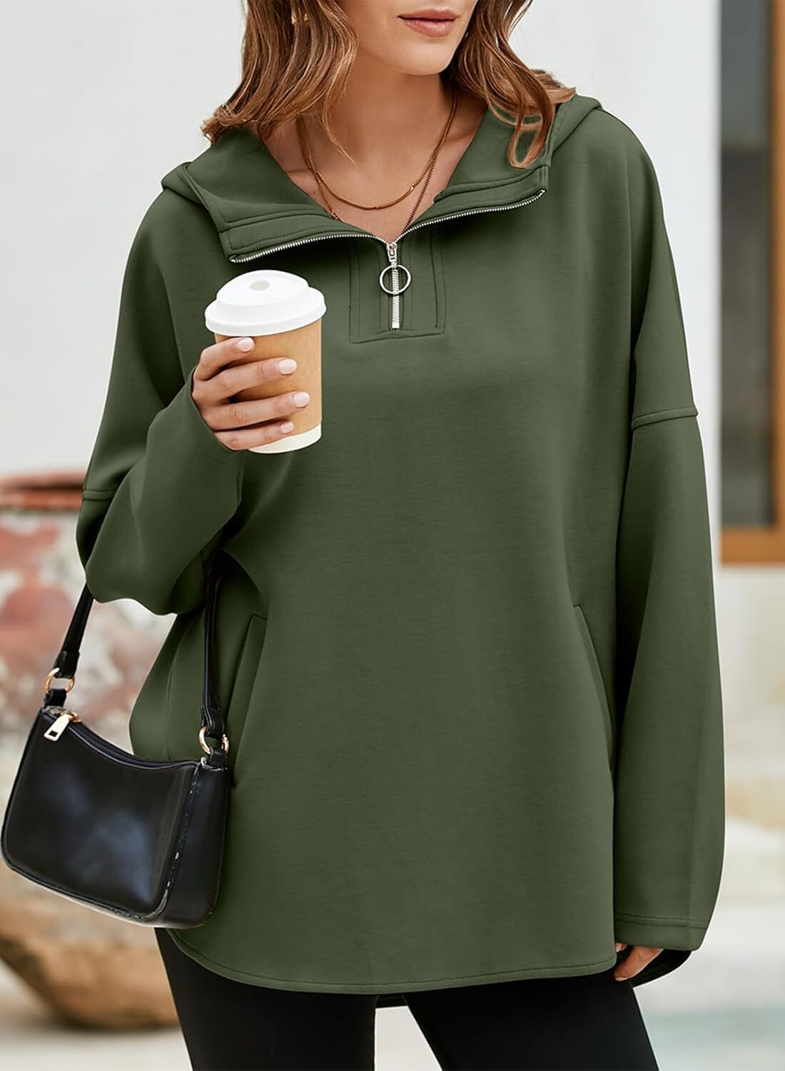 FINAL SALE⚡5 Packs for $25.95⚡- Women's Oversized Hoodies Casual Long Sleeve Half Zipper Pocket Sweatshirt Pullover Tops