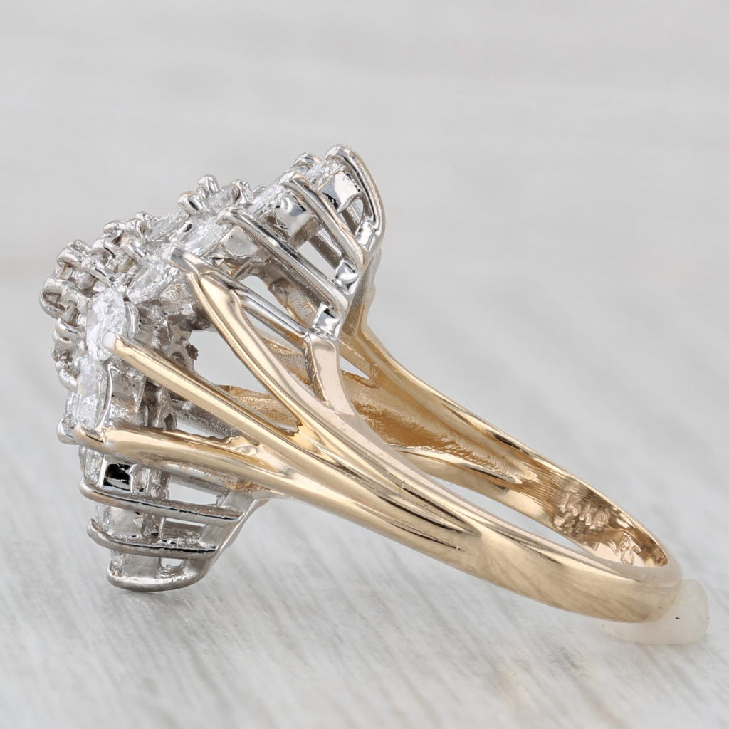 1.36ctw Diamond Cluster Ring 14k Yellow Gold Size 6.25 Cocktail