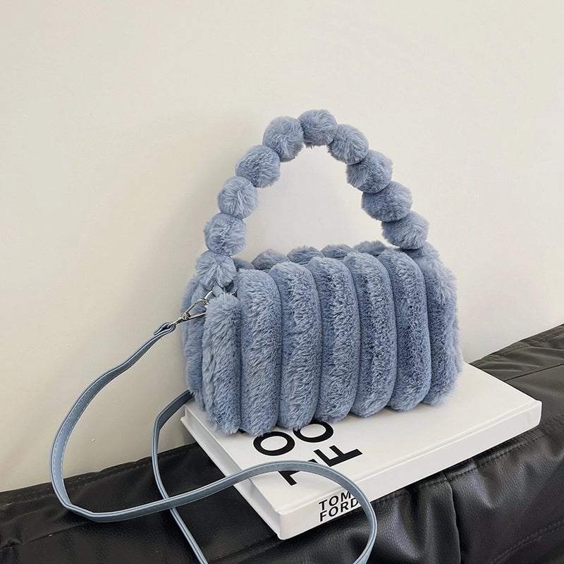 Women's Plush Solid Color Basic Classic Style Pillow Shape Zipper Shoulder Bag Handbag