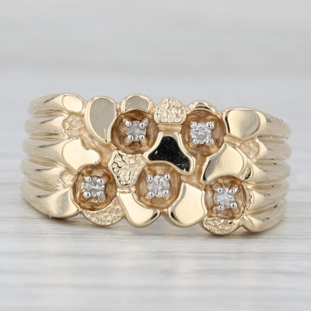 0.10ctw Diamond Nugget Ring 10k Yellow Gold Size 10.75 Men's