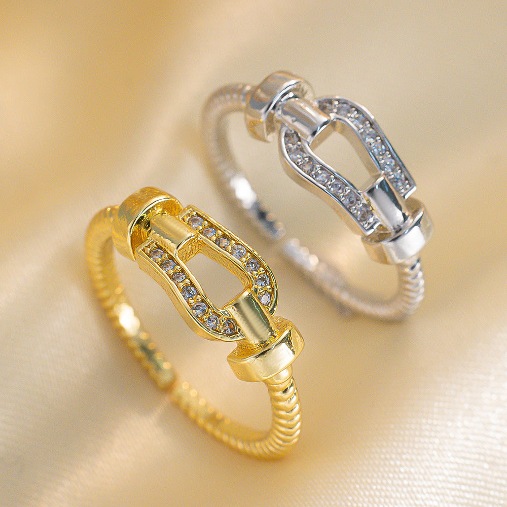 Seiko High Version Classic Horseshoe Buckle Ring Fashion Ins Brushed Ring Adjustable Female