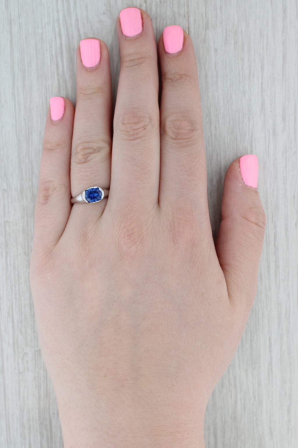 1.60ct Lab Created Blue Sapphire 14k White Gold Size 7.75