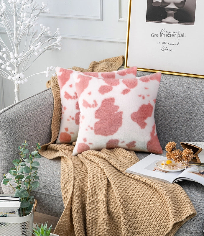 Cow Pattern Plush Pillowcase Animal Pattern Short Velvet Sofa Cushion Car Cushion Pillowcase