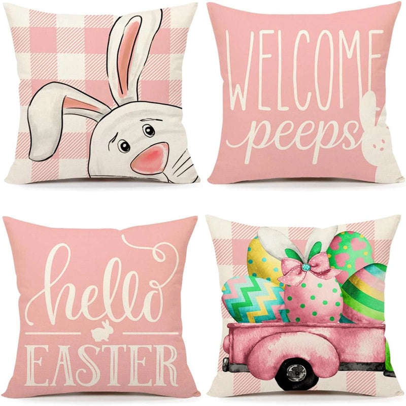 Easter Cute Classic Style Rabbit Letter Linen Pillow Cases Couch & Sofa Decor