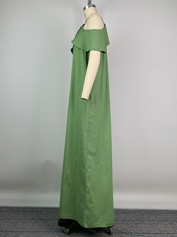 High Waisted Loose Solid Color Zipper Cold Shoulder Jumpsuits