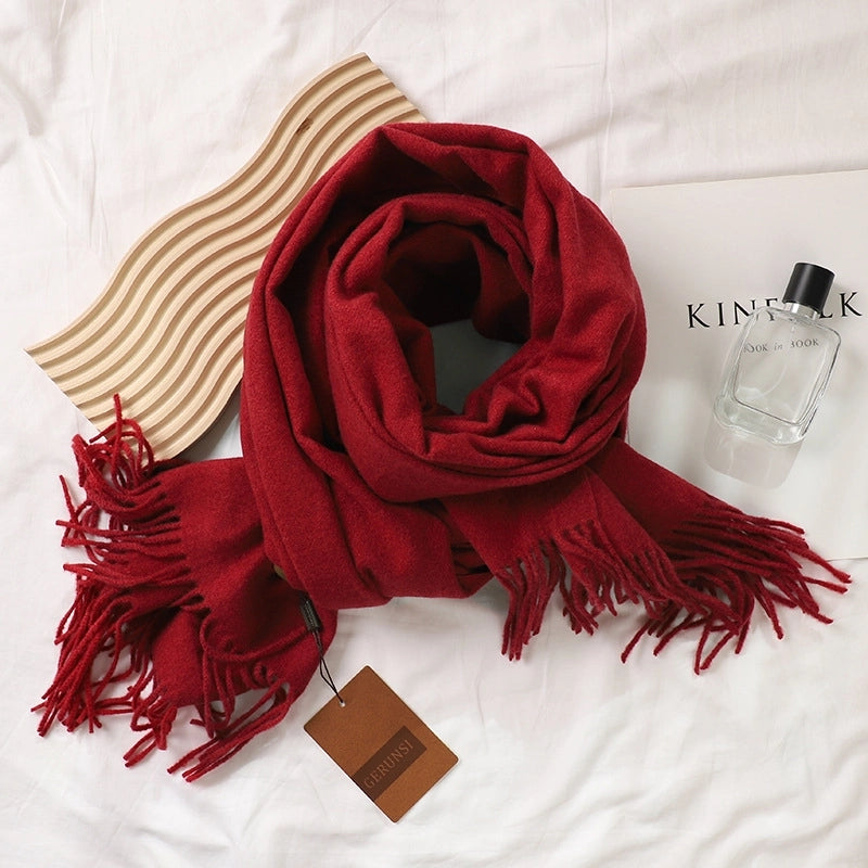 Solid Color Prickly Wool Scarf Women's 300g Ge Run Si Imitation Cashmere Thickened Scarf Japanese Style Plain Scarf For Autumn And Winter