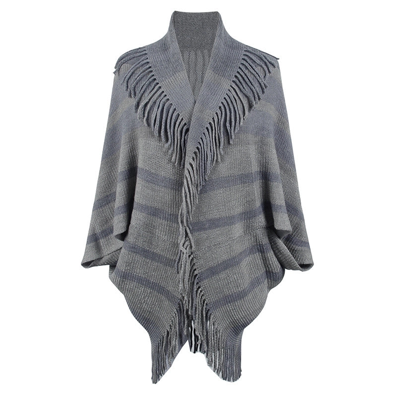Women's Casual Minimalist Stripe Knit Tassel Shawl