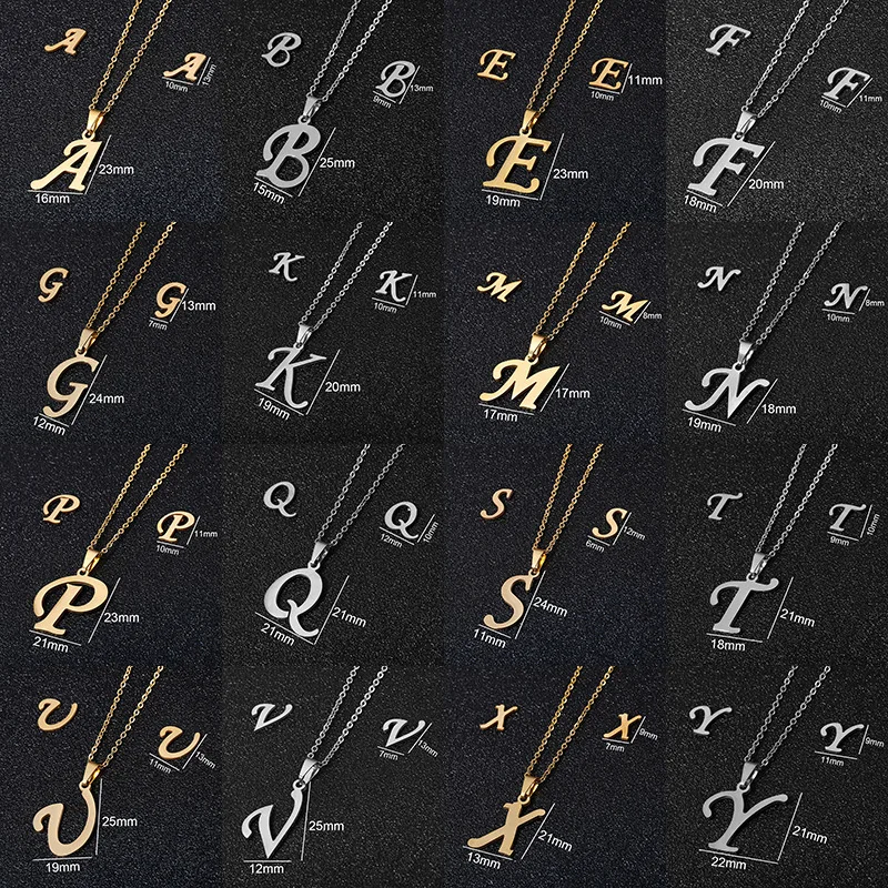 New Fashion Stainless  Jewelry 18K Gold Plated A-Z 26 Initial Letters Alphabet Pendant Necklace Earring Sets For Women