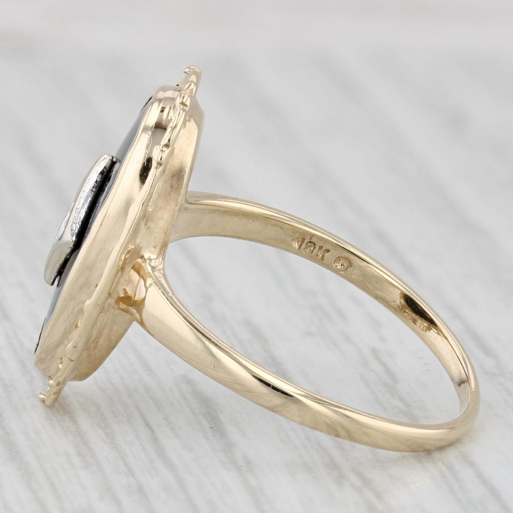 Vintage Onyx Diamond Signet Ring 10k Yellow White Gold Size 7.25