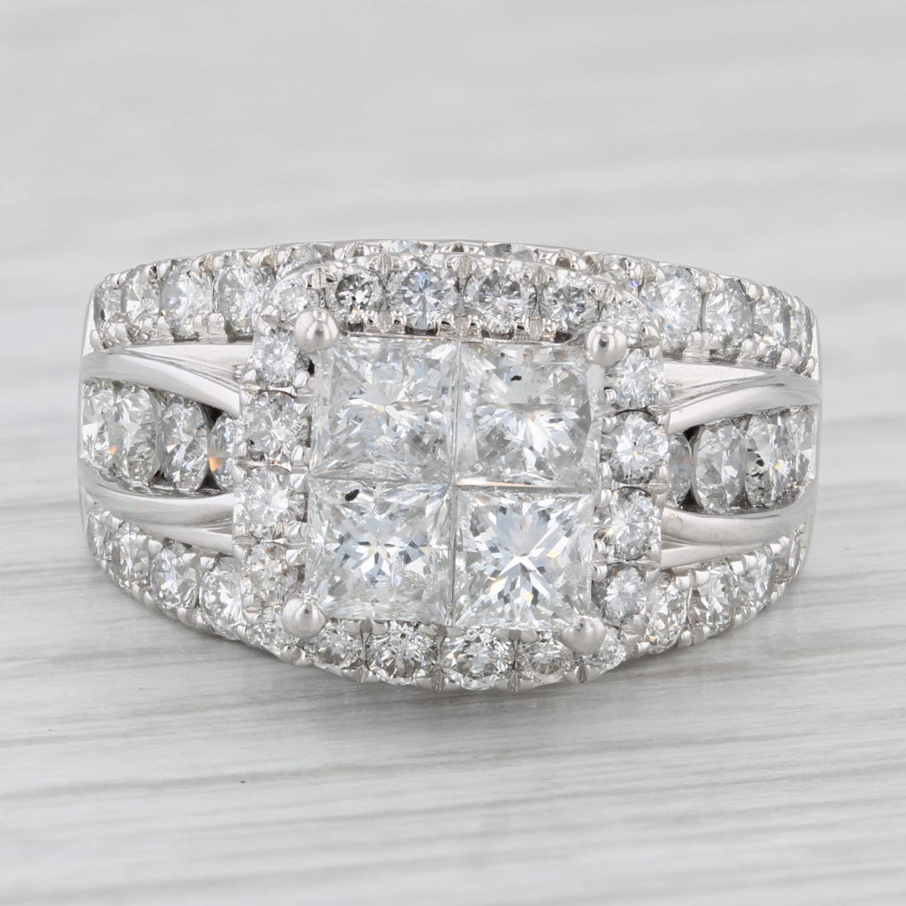 3.77ctw Princess Diamond Halo Engagement Ring 14k White Gold Size 7.75