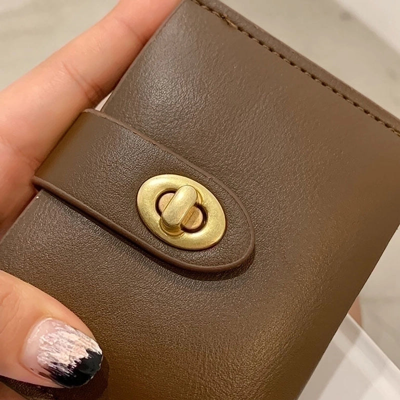 Women's Solid Color Pu Leather Lock Clasp Wallets