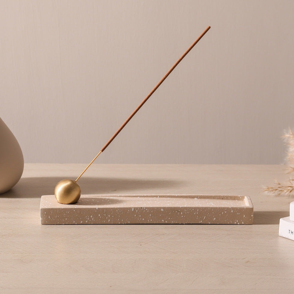 Calm Metal & Concrete Incense Holder - Speckled Taupe