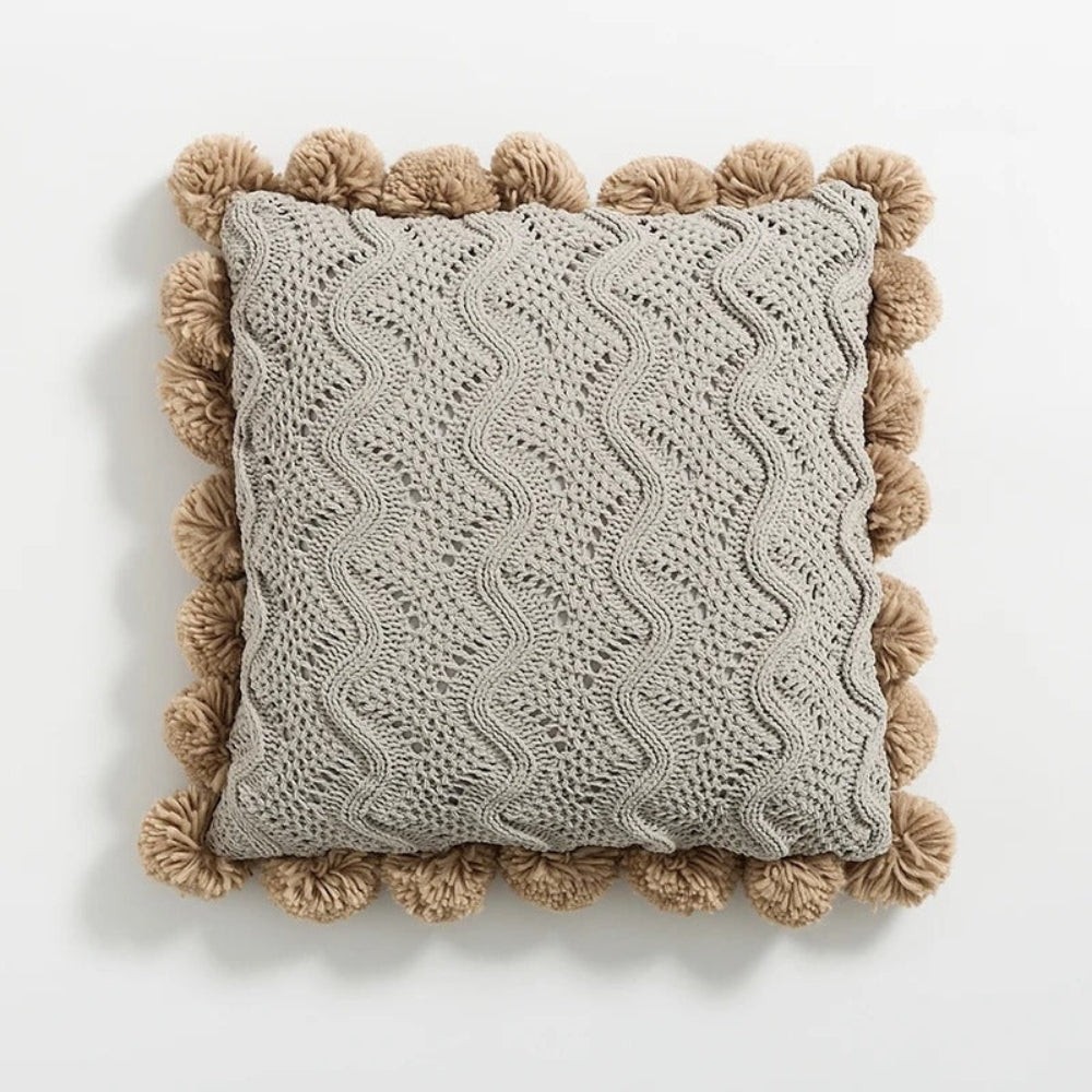 Soft Wavy Knit Pompom Cushion Cover