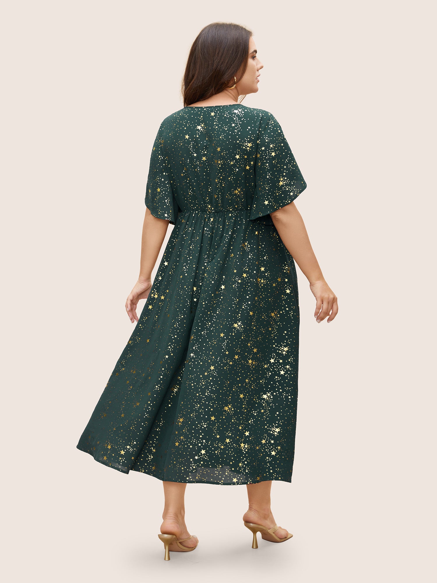 Glitter Star Split Sleeve Midi Dress