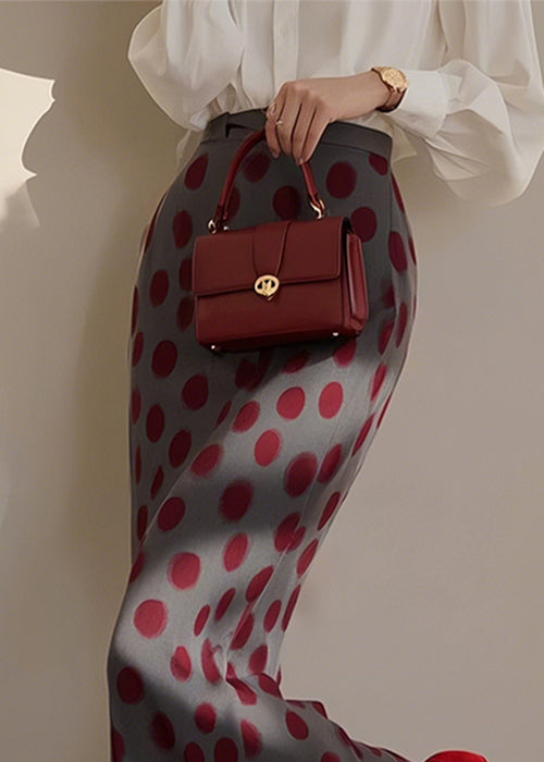 Vintage Dark Grey Dot Print High Waist Cotton Skirts Spring