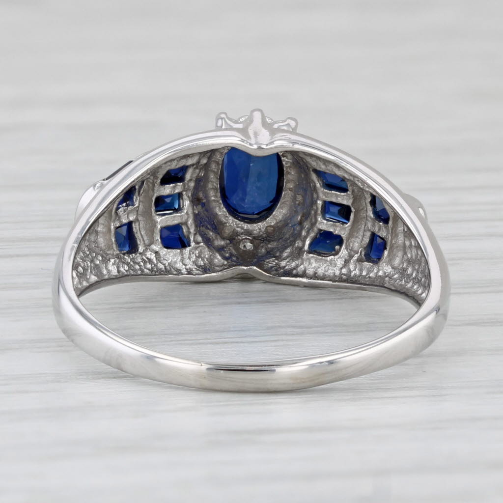 1.22ctw Lab Created Sapphire Diamond Halo Ring 10k White Gold Size 9