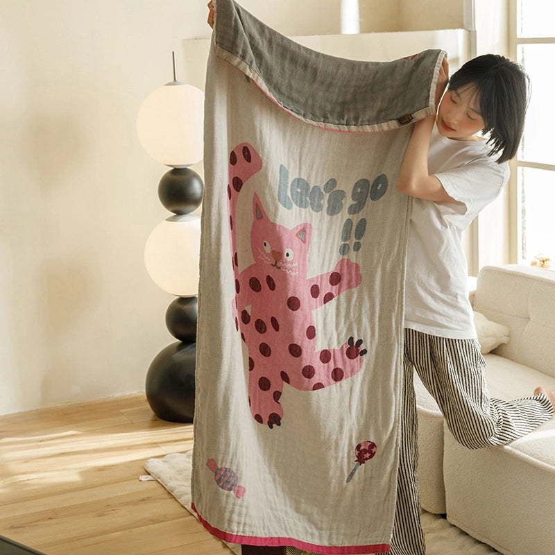 Class A Cotton Gauze Cover Blanket Cotton Jacquard Four-Layer Gauze Bath Towel Sofa Nap Blanket Multifunctional Children's Bags Quilt