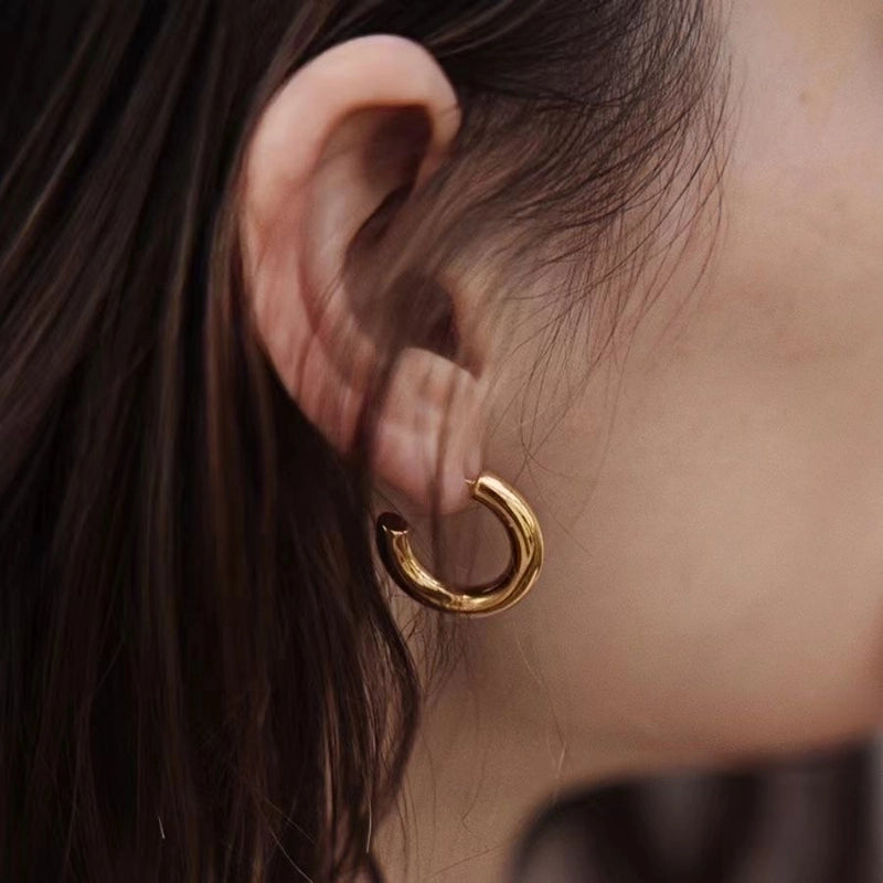 1 Pair Minimalist C Shape Plating Stainless Steel 18k Gold Plated Ear Studs