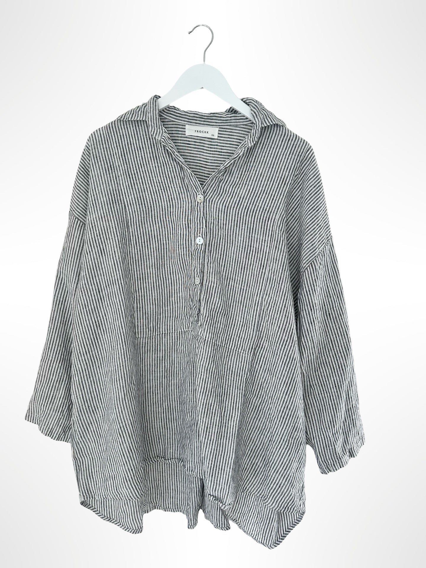 megan shirt -charcoal stripe linen