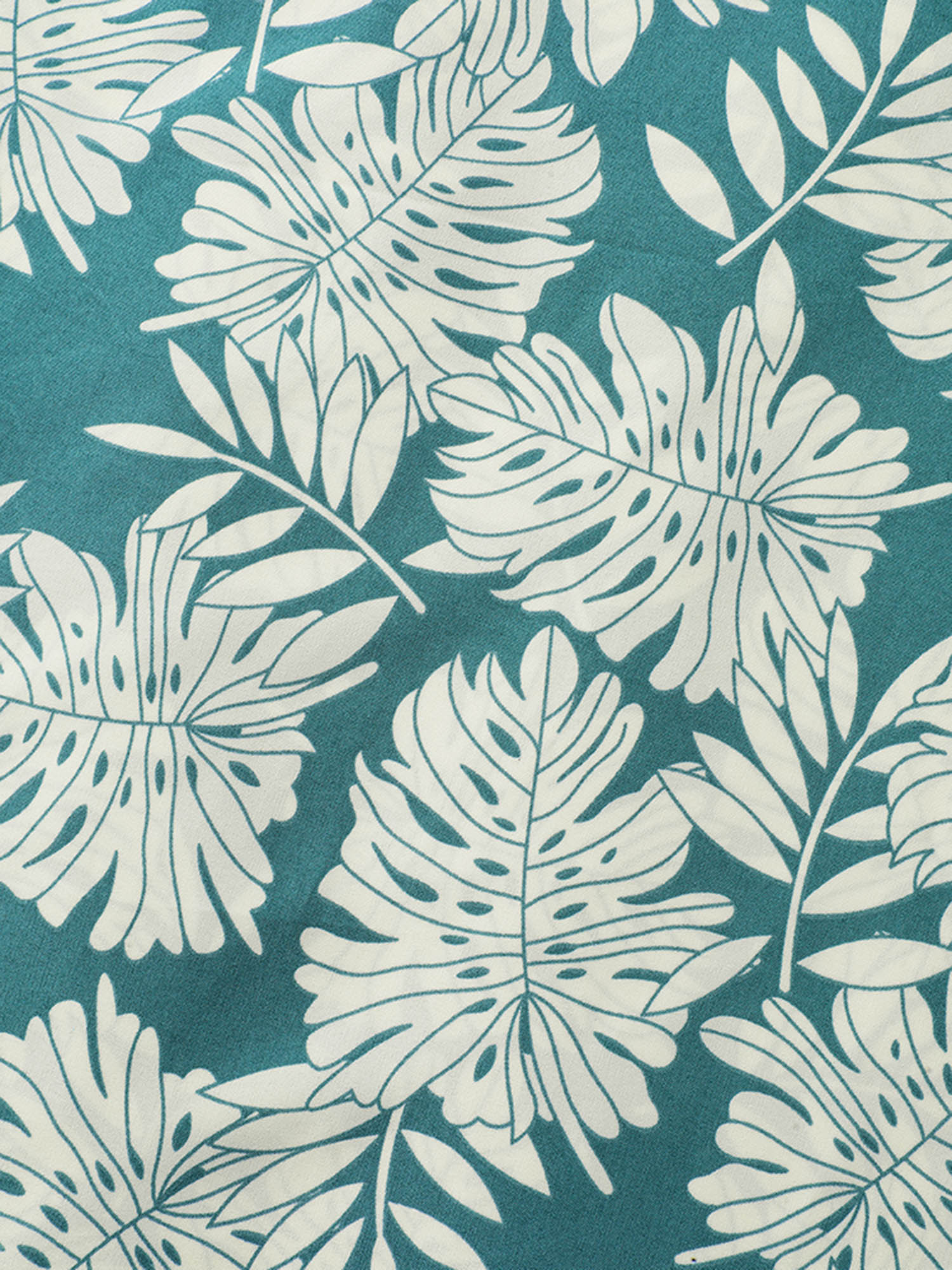 Tropical Leaf Pattern Shirred Wide-Leg Pants