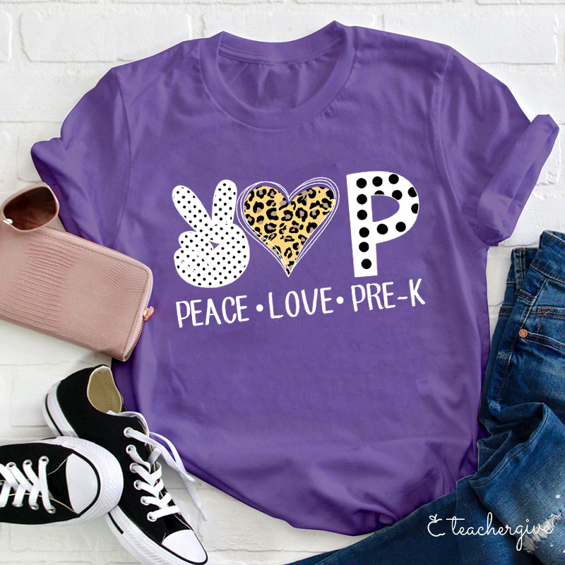 Personalized Peace Love Pre K Teacher Teacher T-Shirt