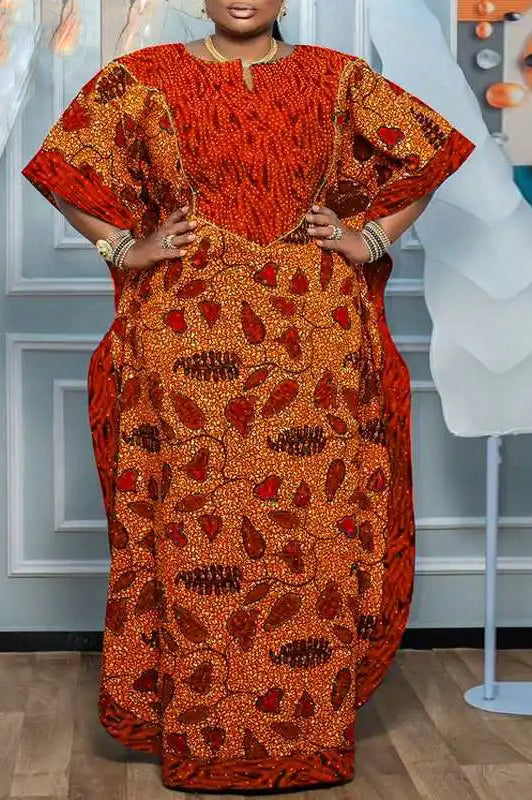 Vintage Casual Bat-wing Floor-Length Printed Loose Maxi Dress