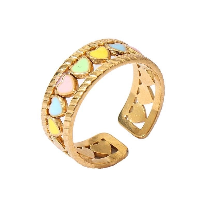 Retro U Shape 304 Stainless Steel 18K Gold Plated Enamel Open Rings