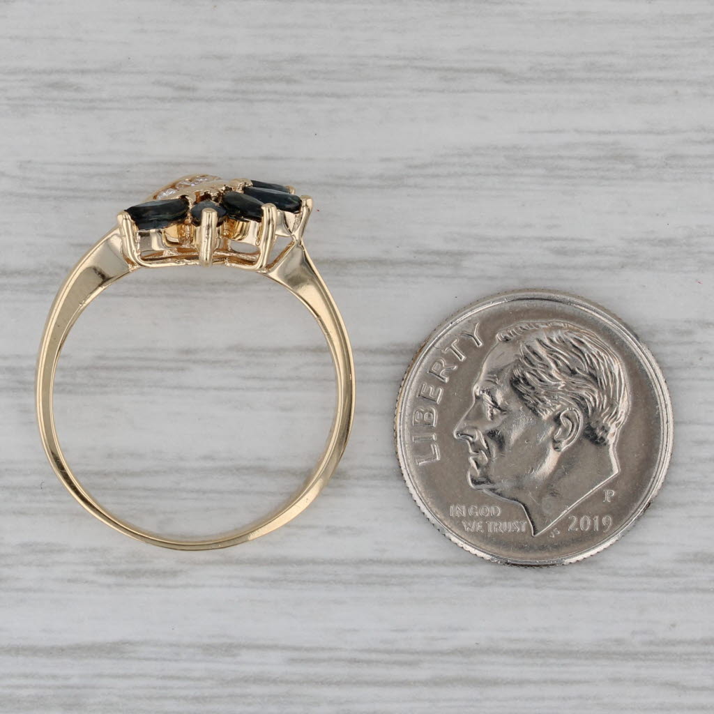 0.56ctw Blue Sapphire Diamond Flower Ring 14k Yellow Gold Size 8