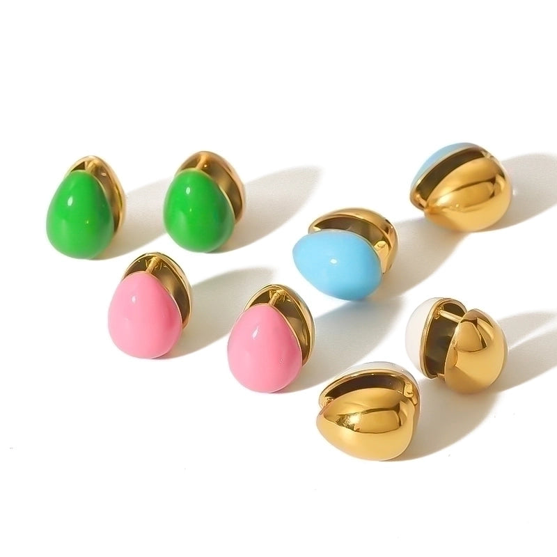 1 Pair Elegant Oval Enamel 304 Stainless Steel 18K Gold Plated Ear Studs