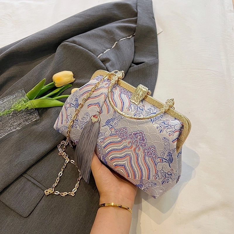 Nylon Flower Embroidery Square Embroidered Evening Bags