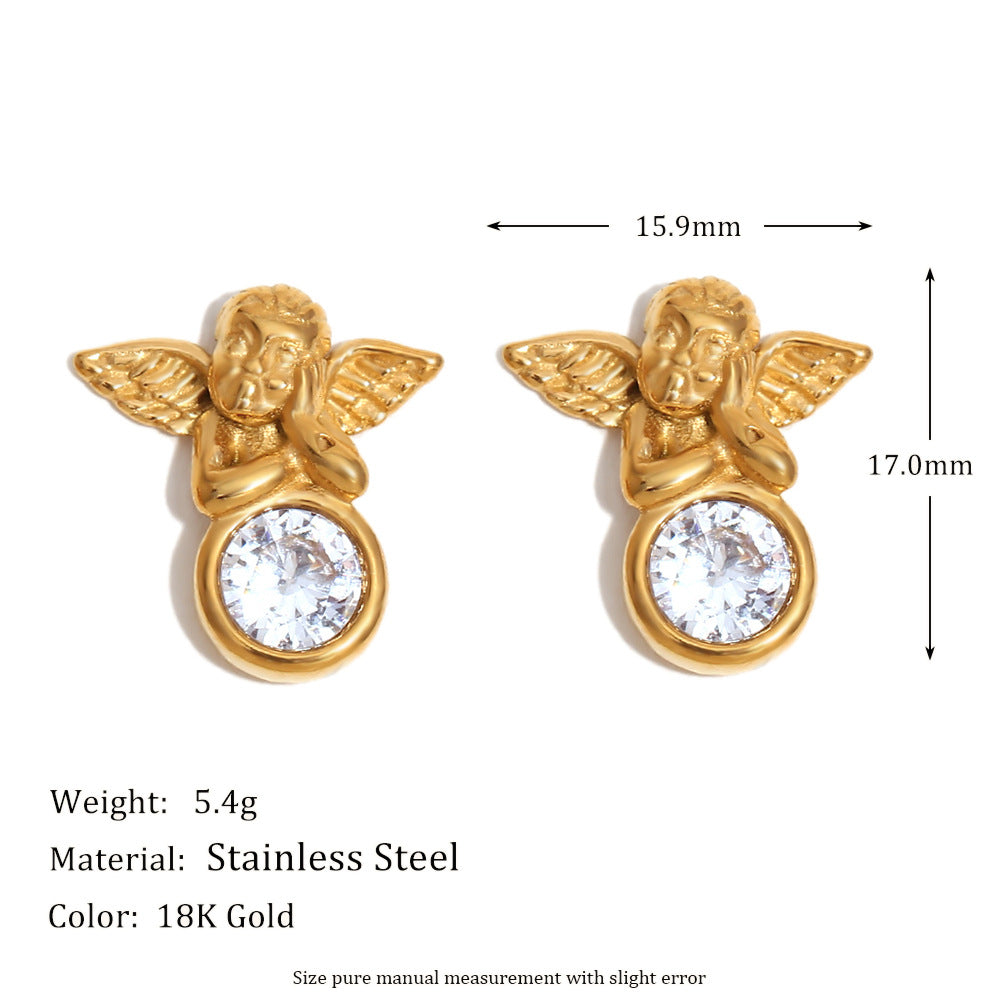 Fashionable Niche Geometric Lobster Hoop Grape Earrings Stainless Steel 18K Gold Plated Angel Earrings