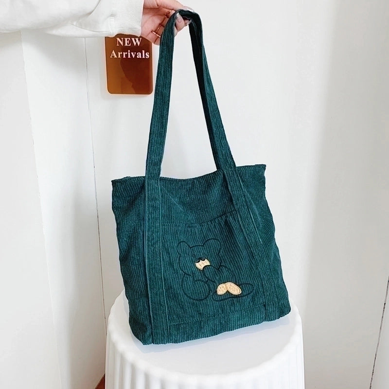 Women's All Seasons Corduroy Solid Color Basic Square Zipper Shoulder Bag