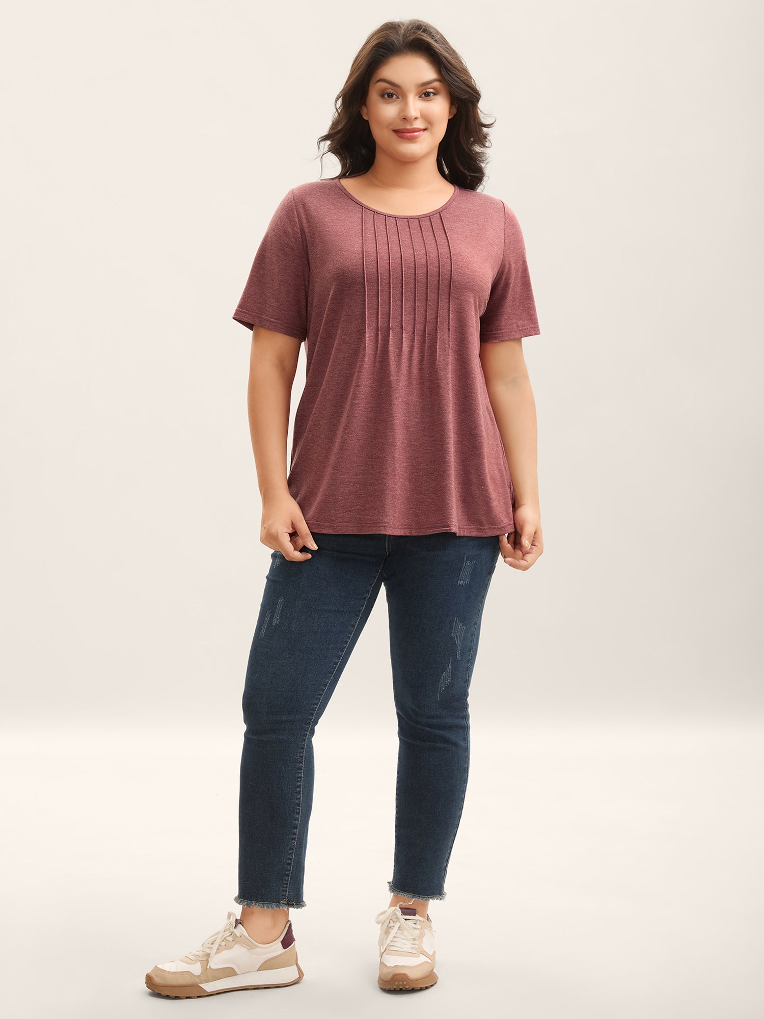 Stretchy Toothpick Pleat Basic Solid Top