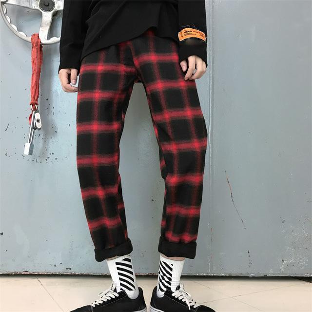 Plaid Fleece Straight Trousers