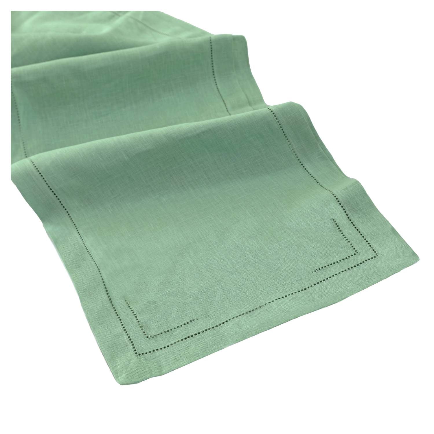 Sage Green 100% Linen Incomplete Hemstitch Table Runner 72