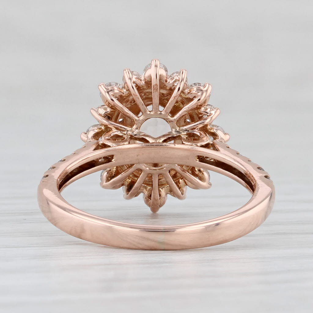 1.24ctw Morganite Diamond Halo Engagement Ring 14k Rose Gold Size 6